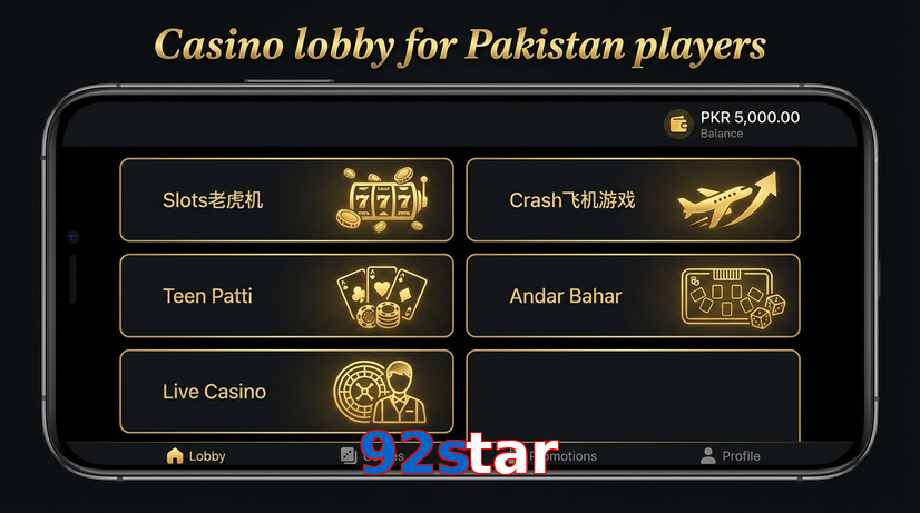 Lobby view of 92Star for Pakistan users
